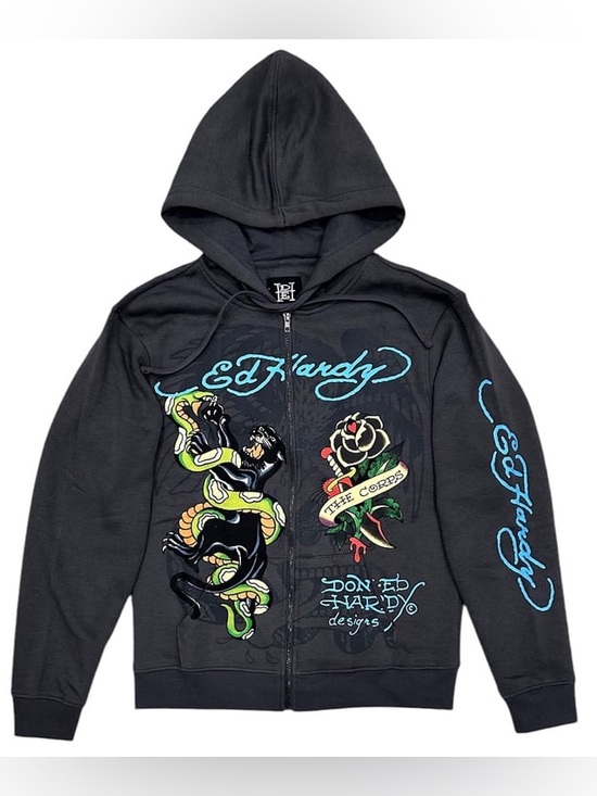 Ed Hardy Other - Ed Hardy Snake Panther Tattoo Zip Hoodie Charcoal | Size XL | Y2K
